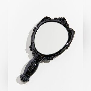 Anna Sui Black Handheld Mirror with Floral Design